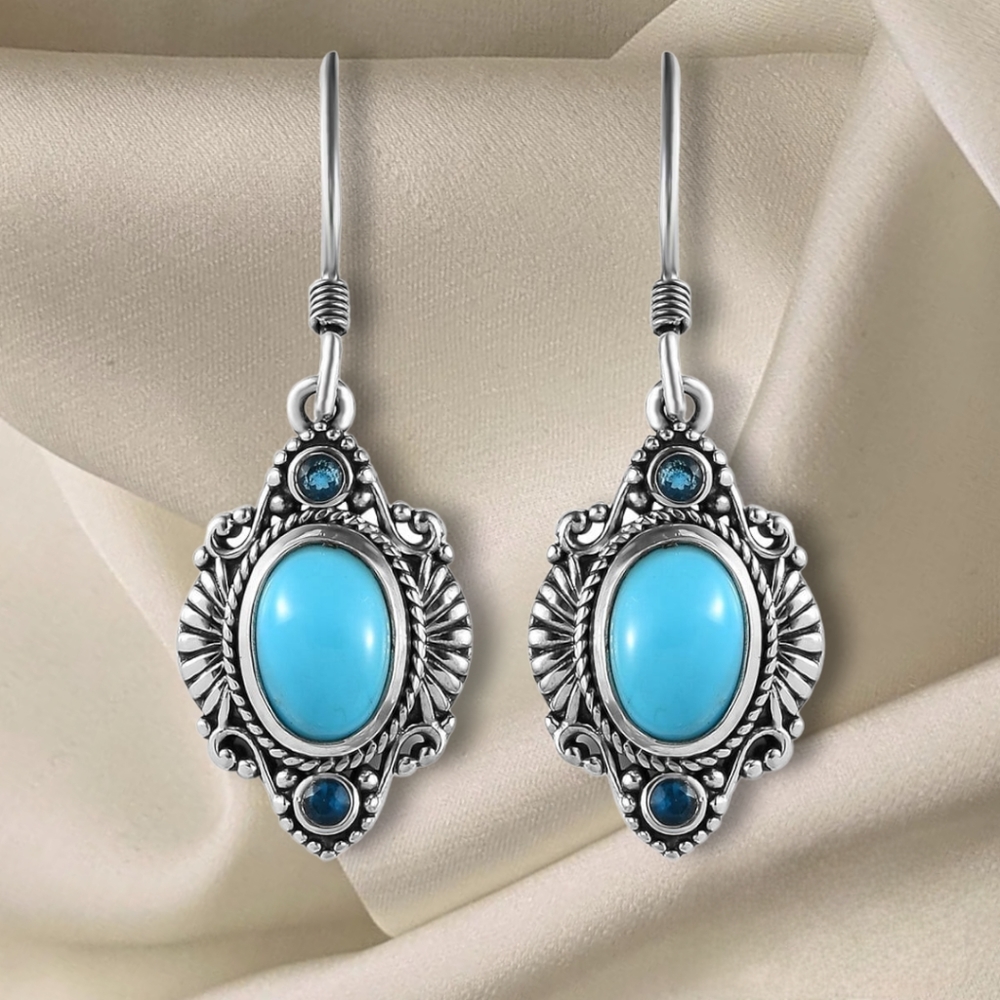 NWT SLEEPING BEAUTY TURQUOISE & MALGACHE NEON APATITE STERLING SILVER EARRINGS